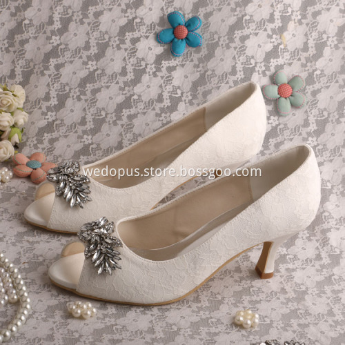 New Arrival Lace White Wedding Court Shoes